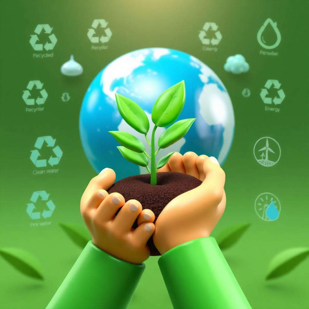 Hands holding a seedling with earth — sustainability